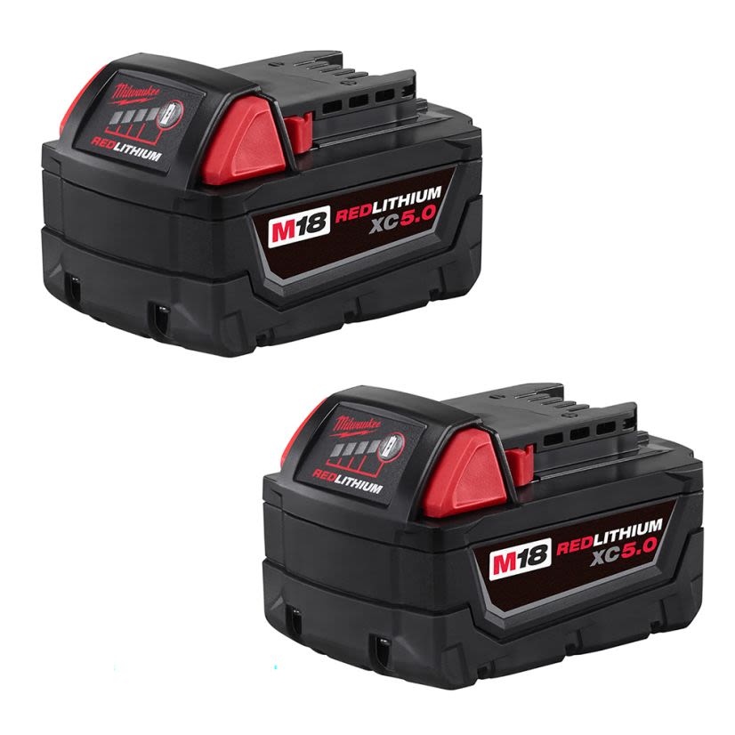 Milwaukee M18 REDLITHIUM 48-11-1852 Rechargeable Cordless Battery Pack, 5 Ah Li-Ion Battery, 18 V DC Charge, For Use With M18 Cordless Power Tool